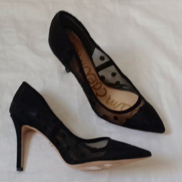 Strom Black Mesh  Polka Dot Stiletto Heels - Picture 1 of 9
